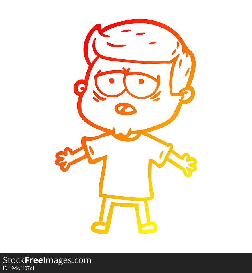 warm gradient line drawing of a cartoon tired man