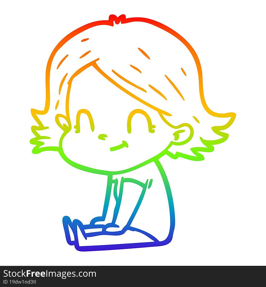 rainbow gradient line drawing cartoon friendly girl