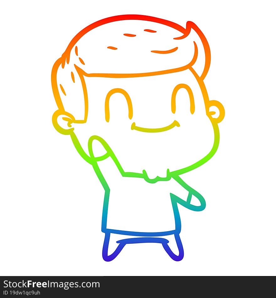 rainbow gradient line drawing of a cartoon happy man