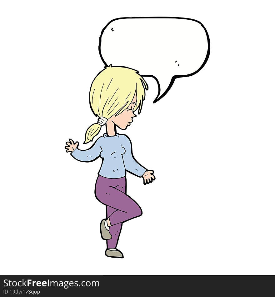 cartoon girl dancing with speech bubble