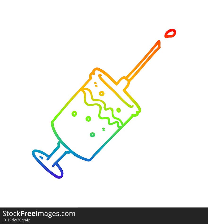 rainbow gradient line drawing of a cartoon syringe needle