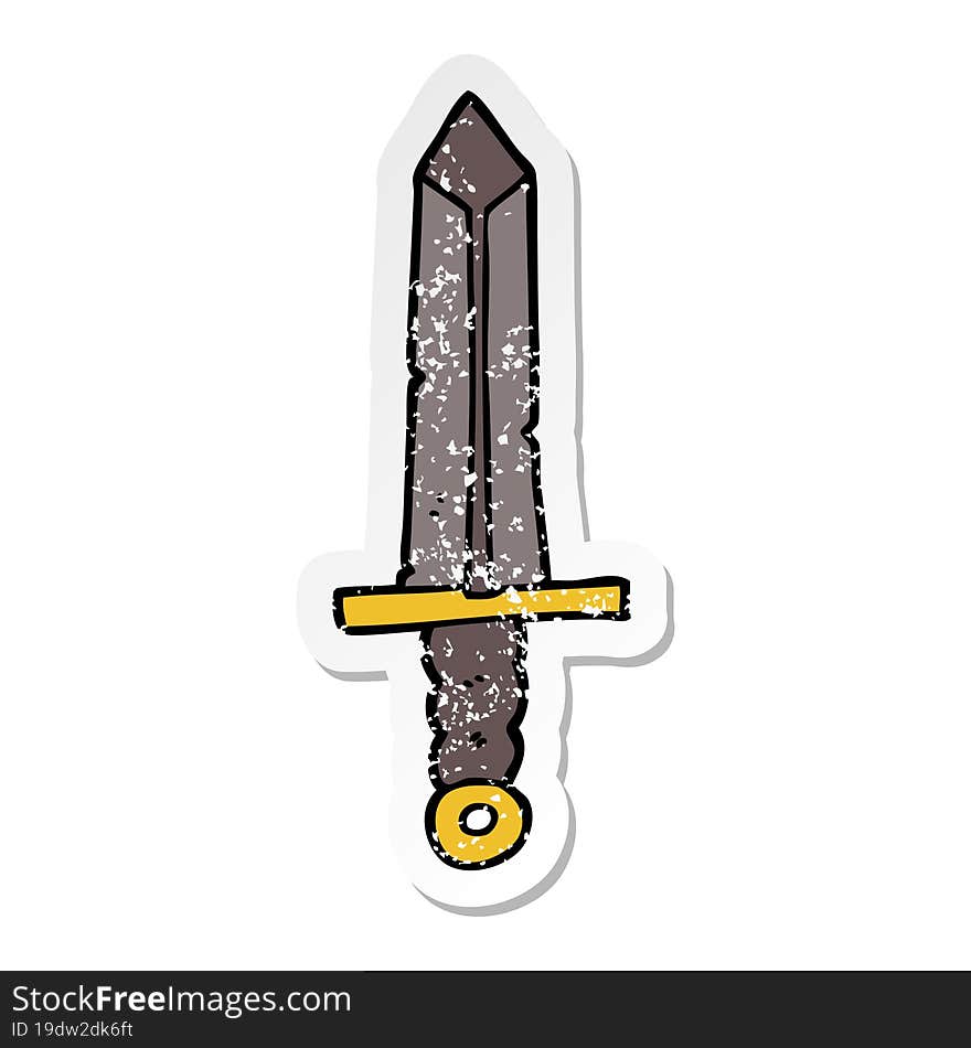 distressed sticker of a cartoon sword