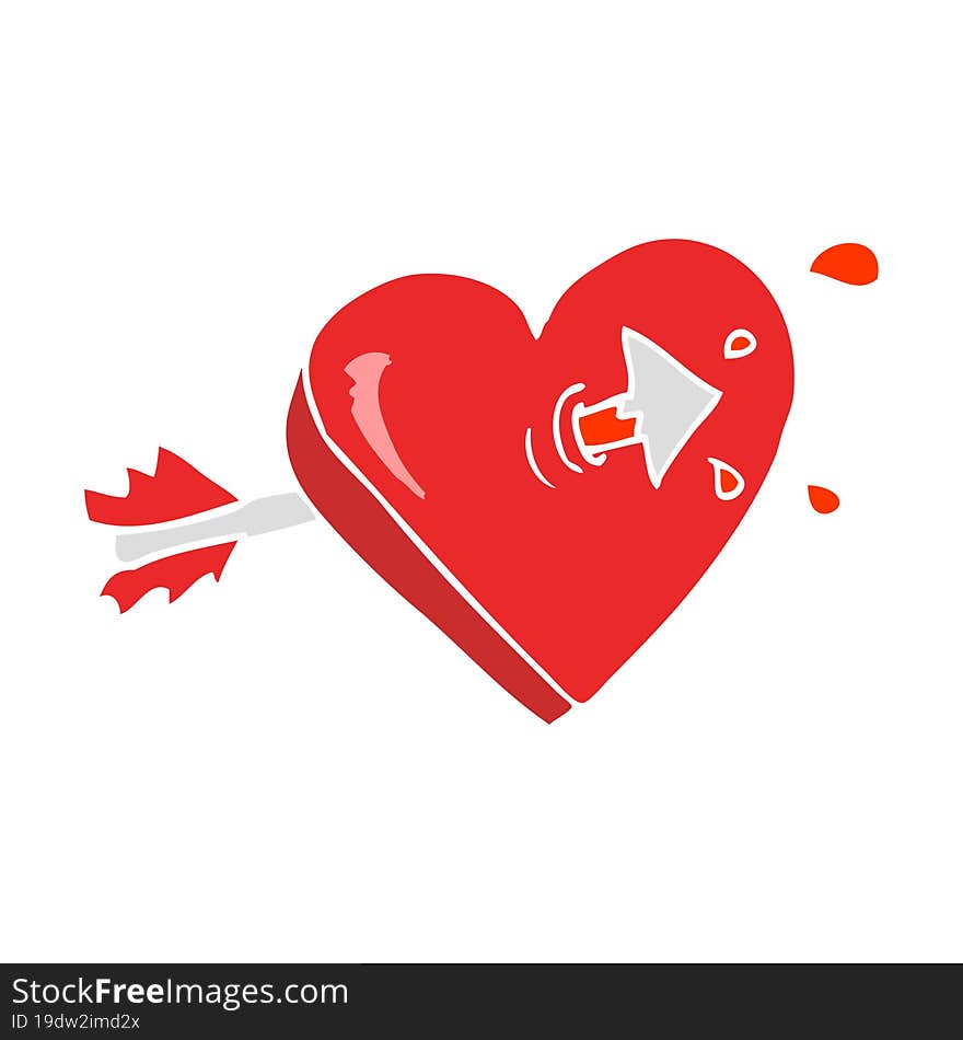 flat color illustration of a cartoon arrow through heart flat color illustration of a cartoon