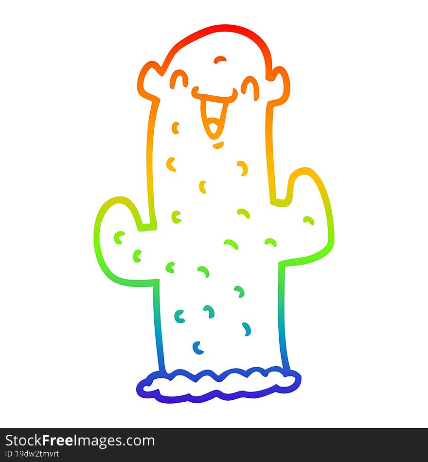 rainbow gradient line drawing cartoon cactus