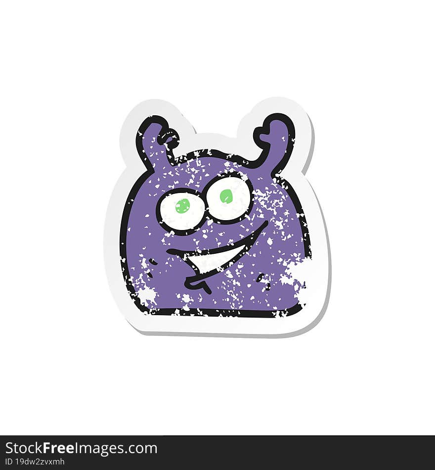 retro distressed sticker of a cartoon little alien