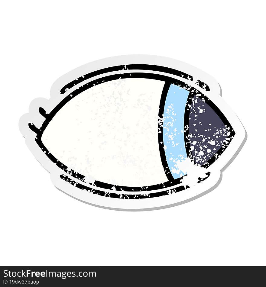 distressed sticker of a cute cartoon eye looking to one side