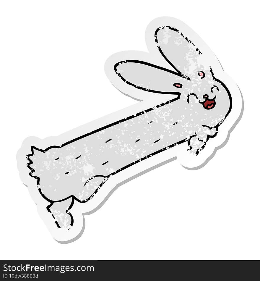 distressed sticker of a funny cartoon rabbit