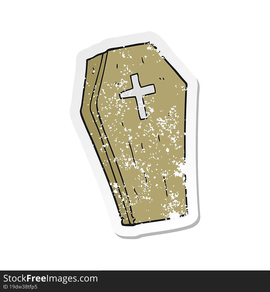 Retro Distressed Sticker Of A Cartoon Spooky Coffin