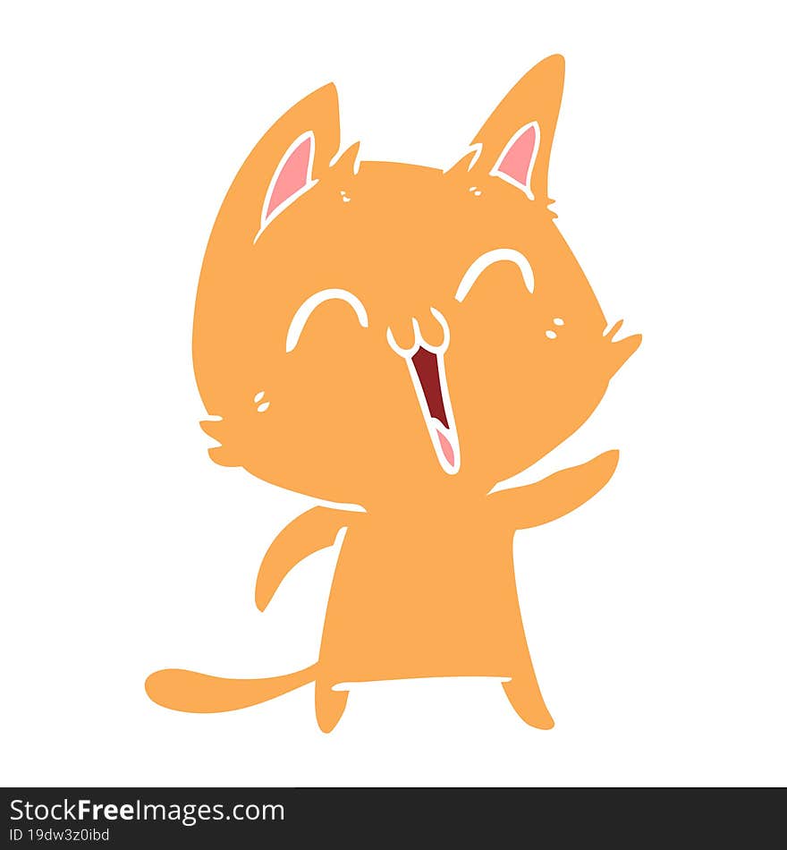 Happy Flat Color Style Cartoon Cat Meowing