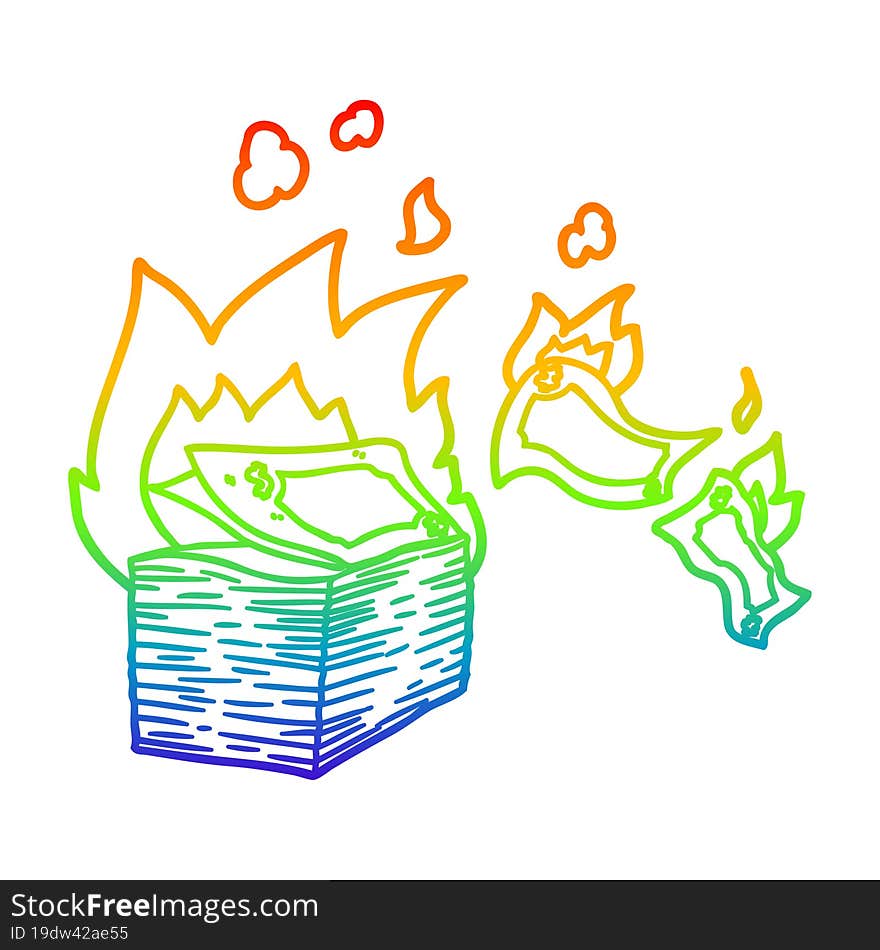 rainbow gradient line drawing burning money cartoon