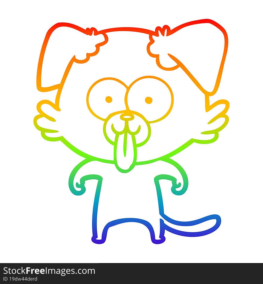 Rainbow Gradient Line Drawing Cartoon Dog With Tongue Sticking Out