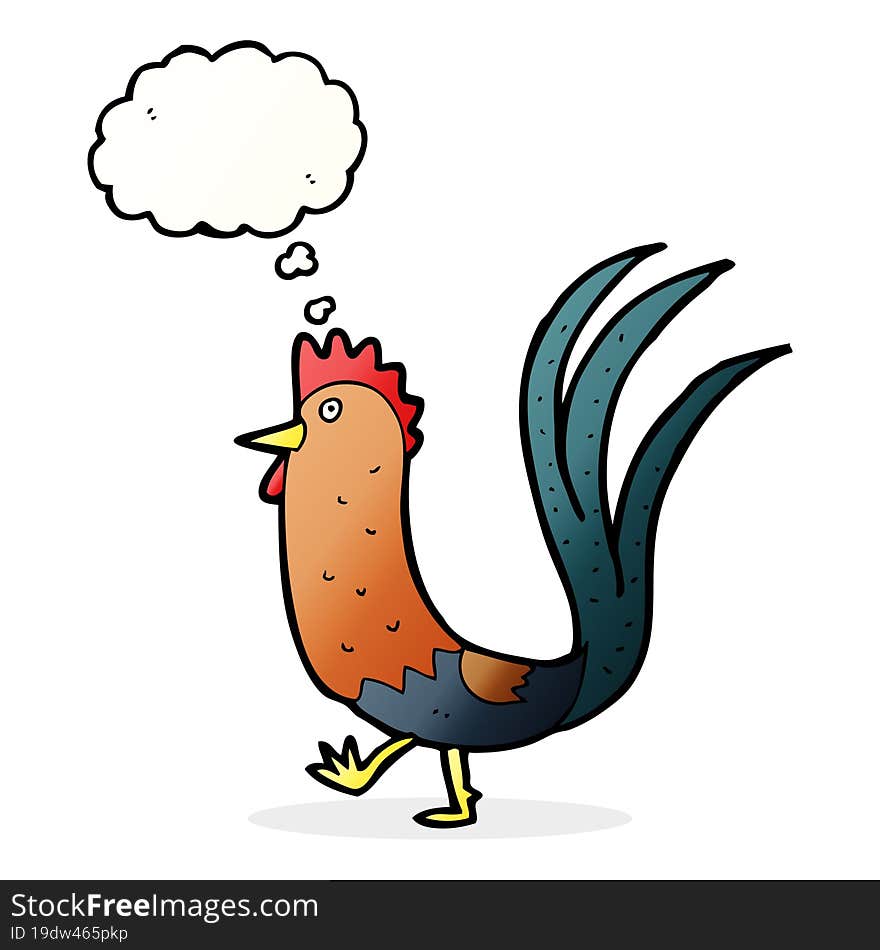 cartoon cockerel with thought bubble