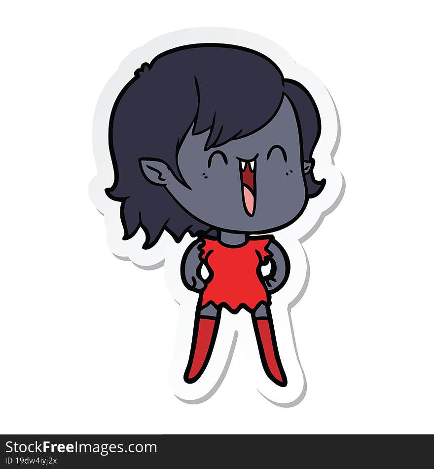 sticker of a cute cartoon happy vampire girl