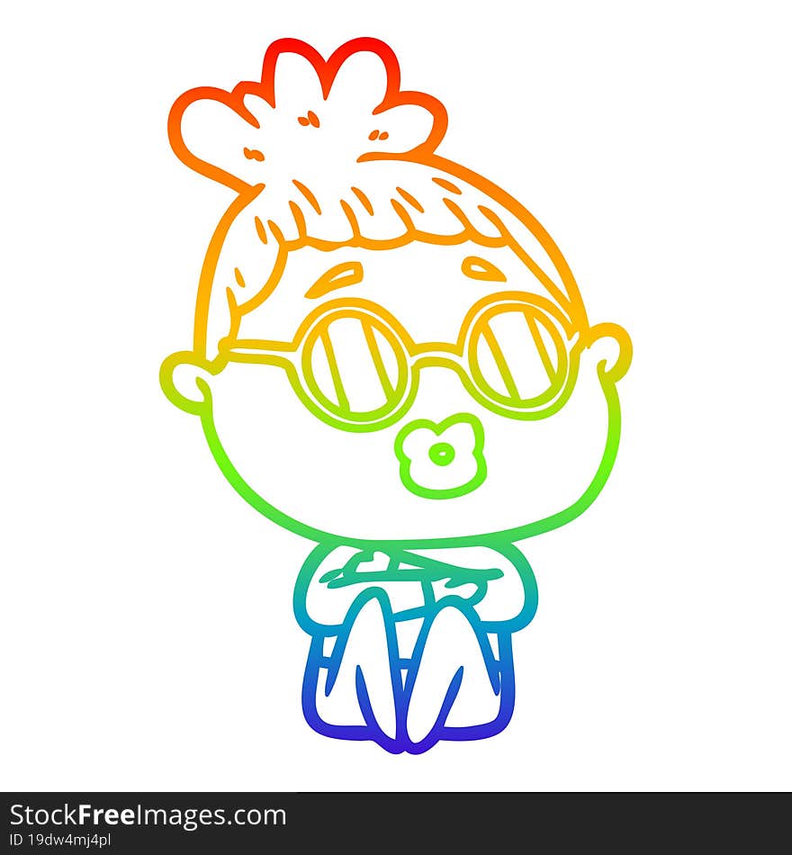 rainbow gradient line drawing cartoon sitting woman wearing spectacles