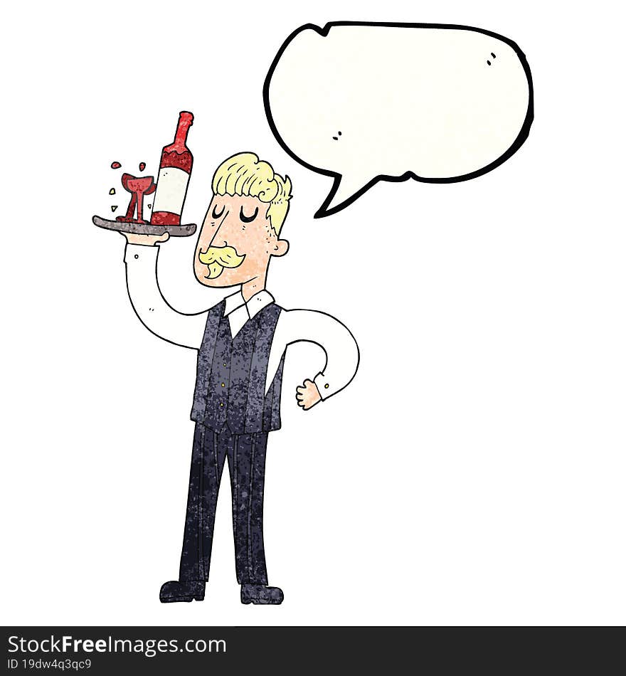 Speech Bubble Textured Cartoon Waiter