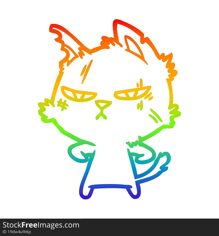 rainbow gradient line drawing tough cartoon cat