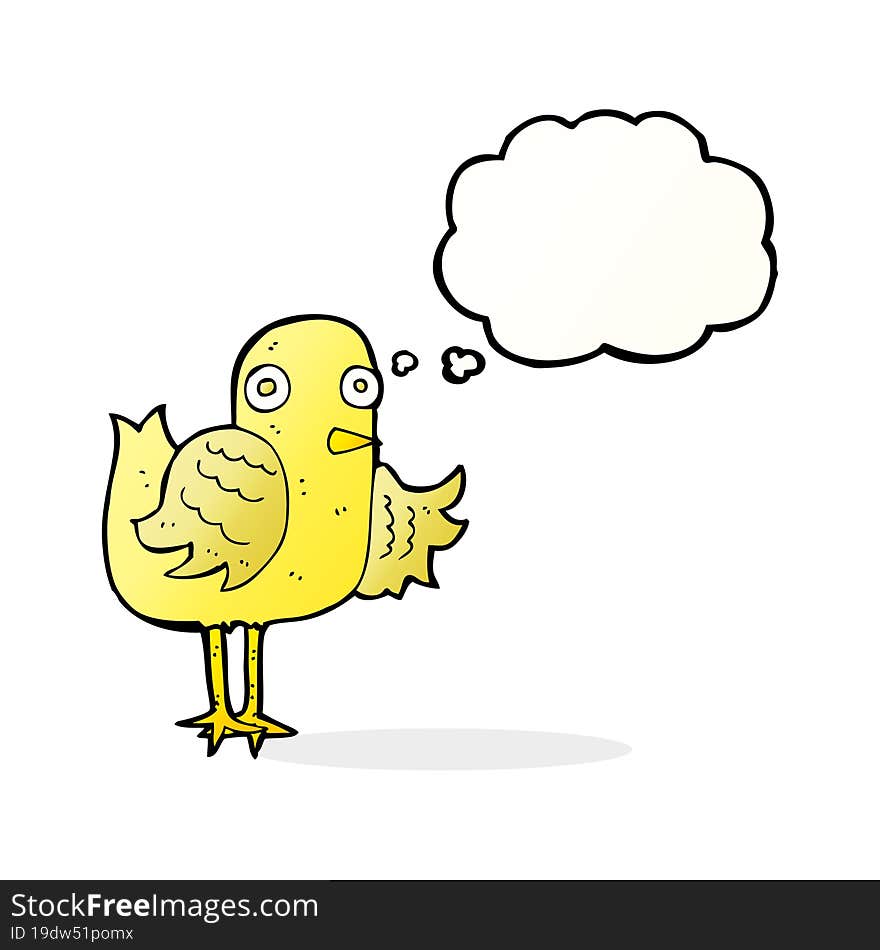 cartoon bird waving wing with thought bubble