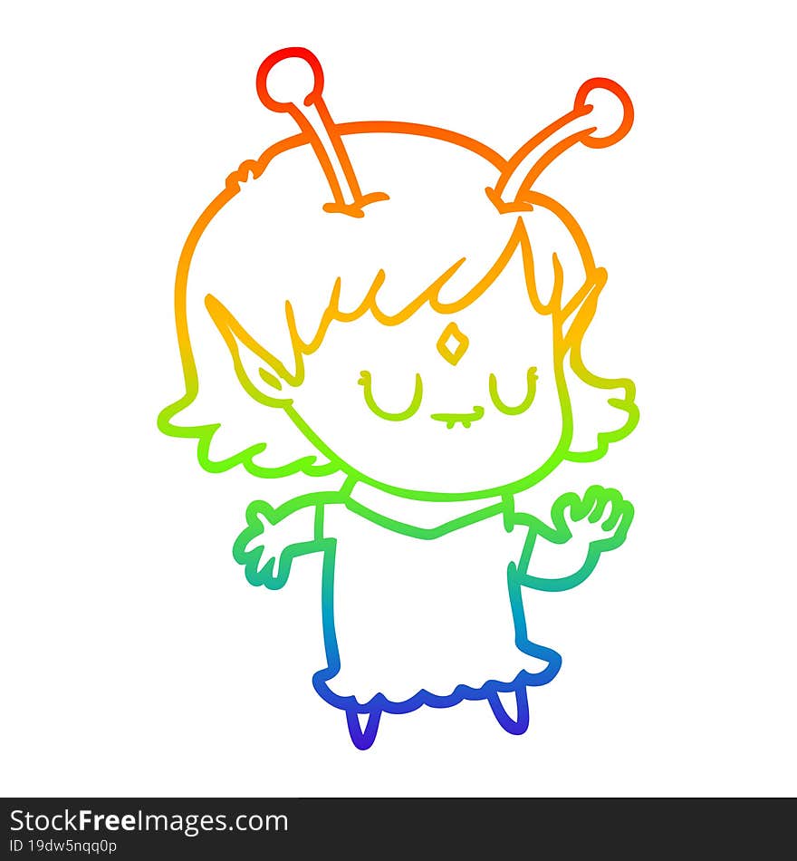 rainbow gradient line drawing cartoon alien girl dancing