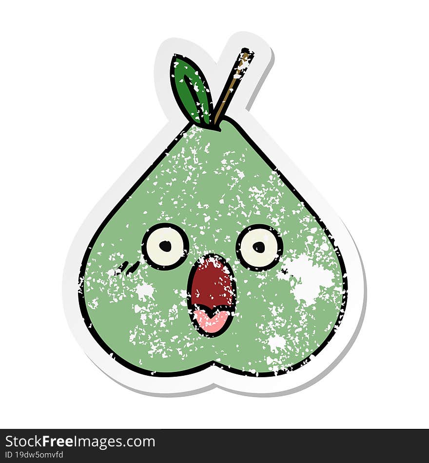 distressed sticker of a cute cartoon green pear