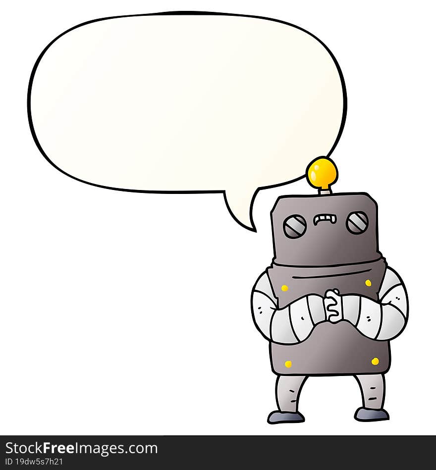 cartoon robot and speech bubble in smooth gradient style