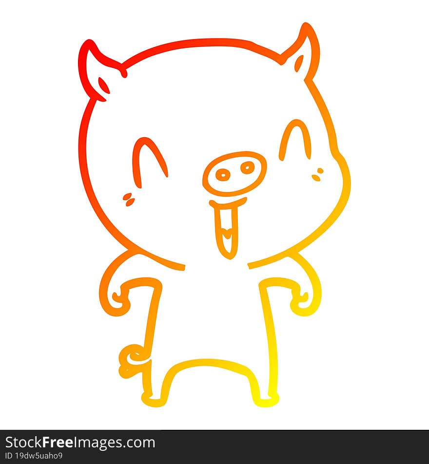 warm gradient line drawing of a happy cartoon pig