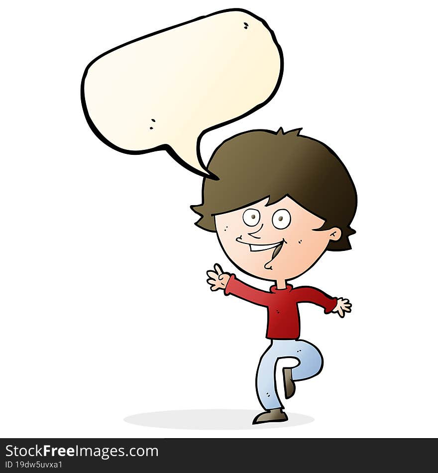 Cartoon Happy Waving Boy With Speech Bubble