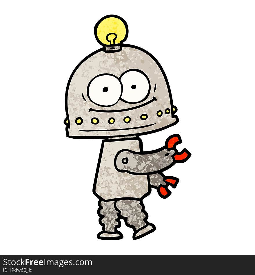 happy carton robot with light bulb. happy carton robot with light bulb