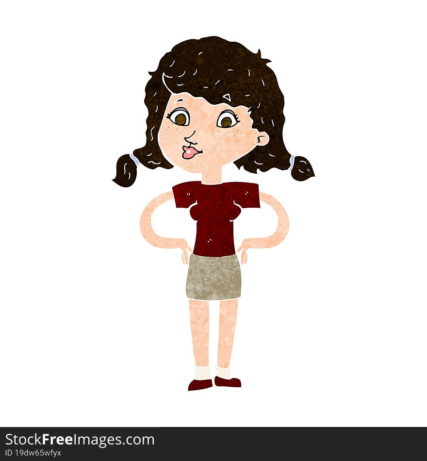 cartoon pretty girl with hands on hips