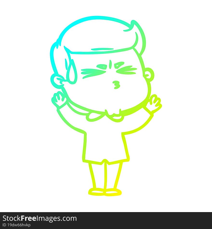 cold gradient line drawing cartoon man sweating