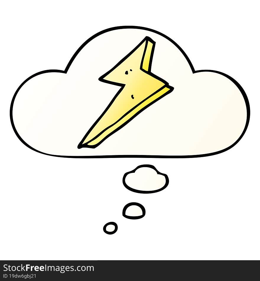 cartoon lightning and thought bubble in smooth gradient style