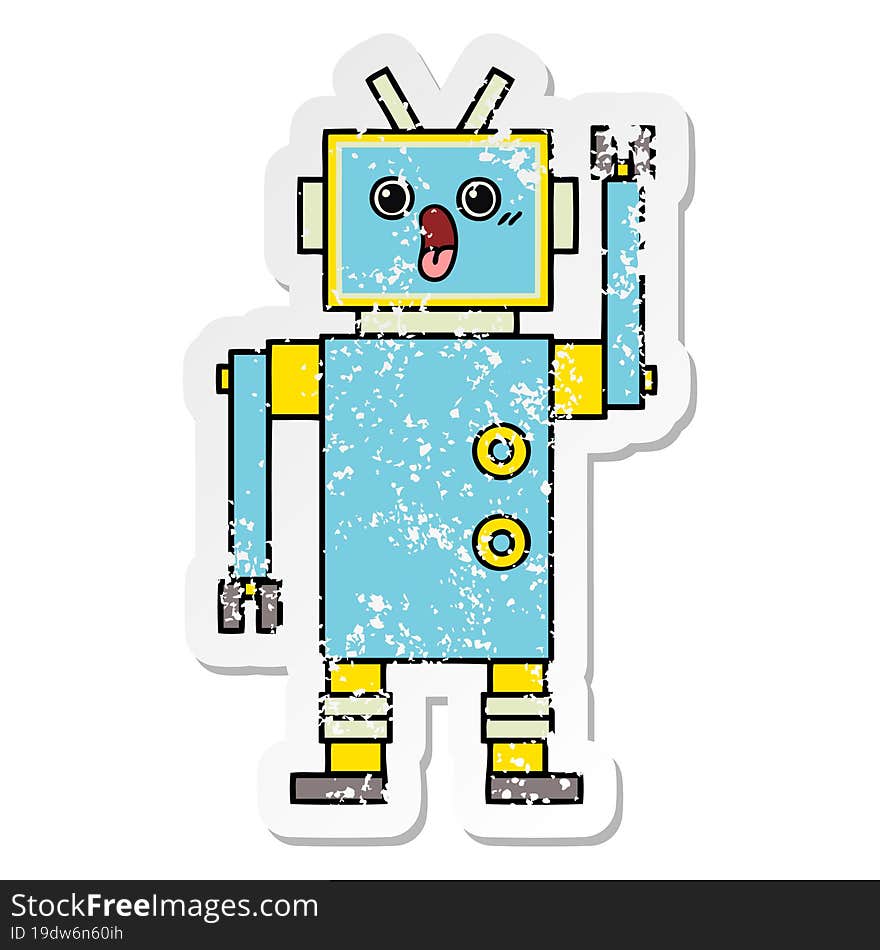 Distressed Sticker Of A Cute Cartoon Robot