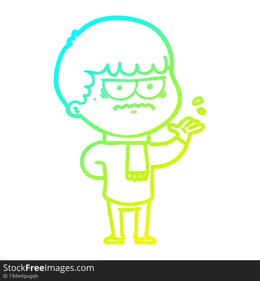 cold gradient line drawing cartoon annoyed man