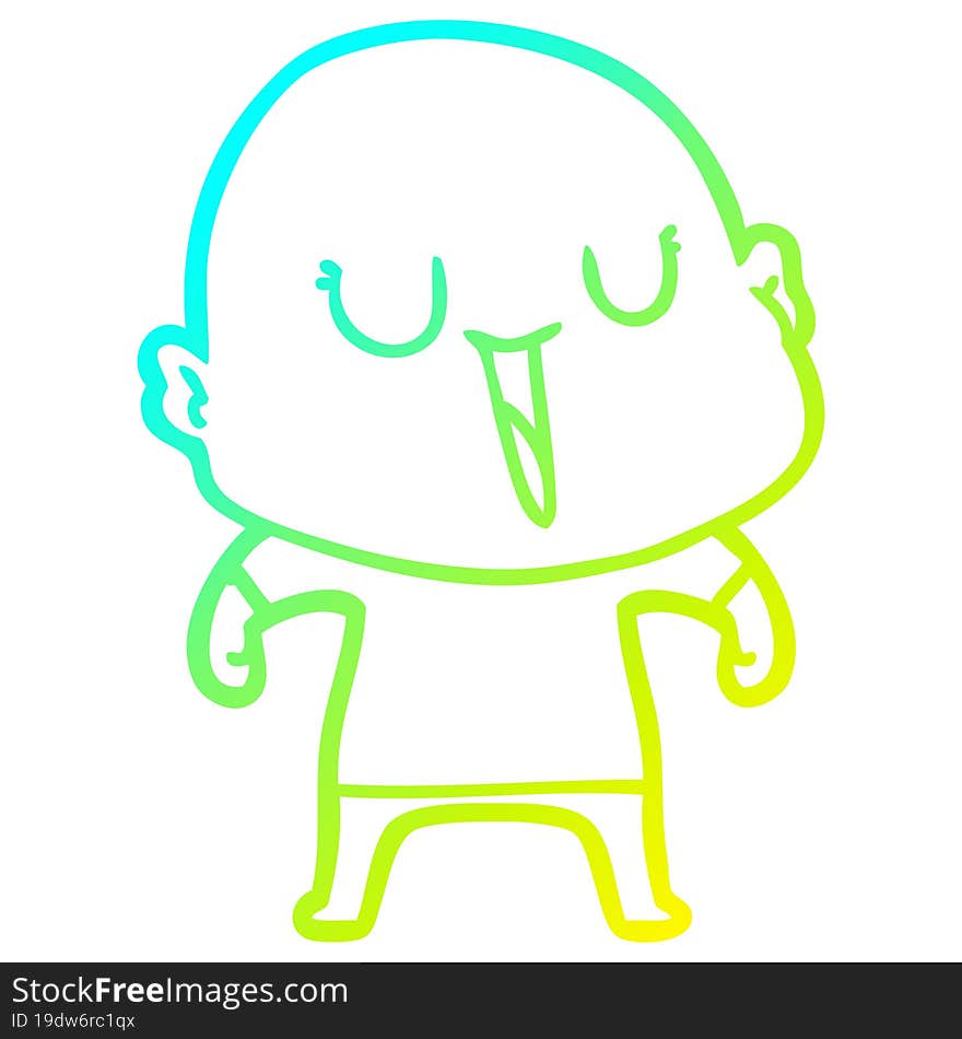 cold gradient line drawing of a happy cartoon bald man