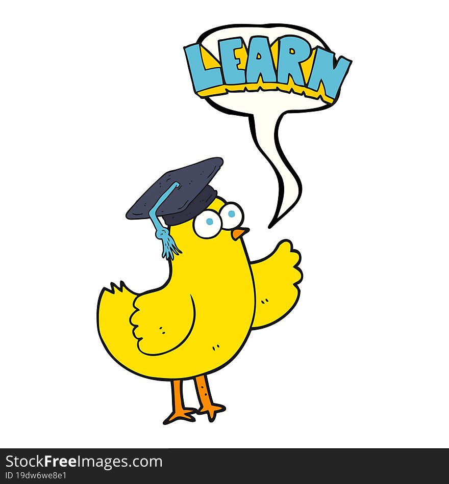 freehand drawn speech bubble cartoon bird with learn text