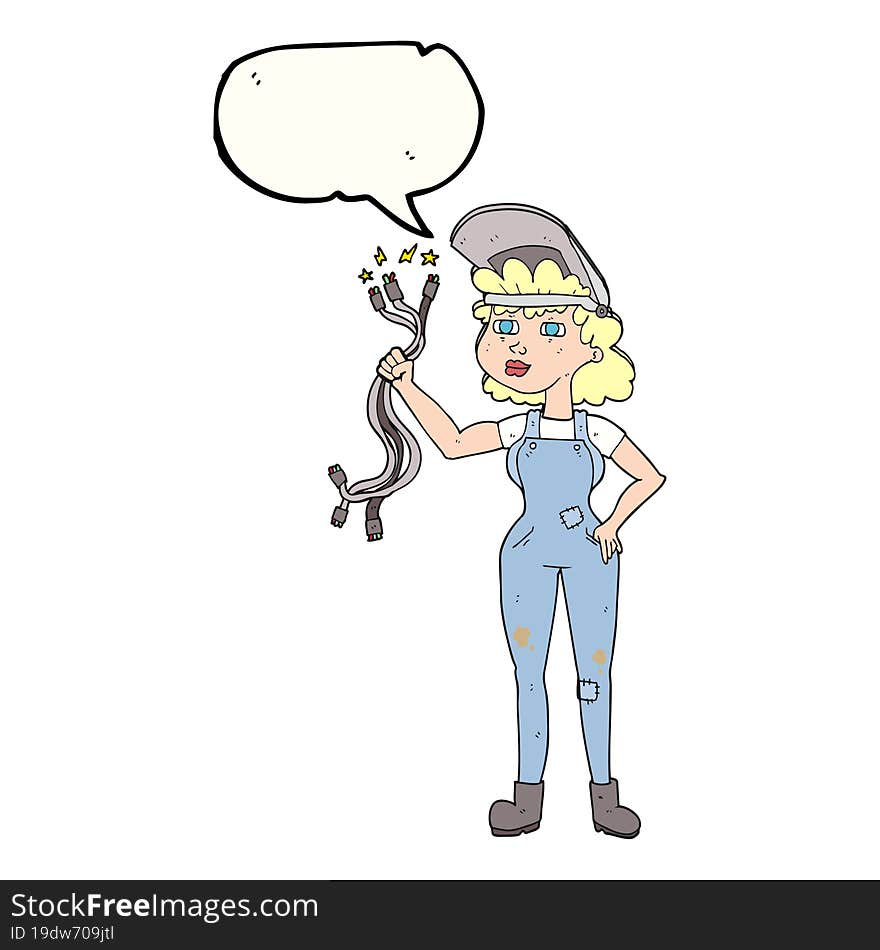 speech bubble cartoon electrician woman