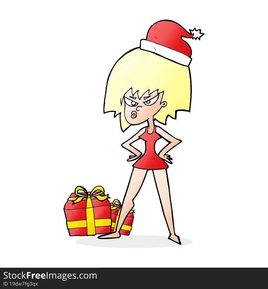 Cartoon Woman Angry At Christmas Present