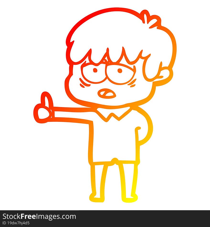 Warm Gradient Line Drawing Cartoon Exhausted Boy