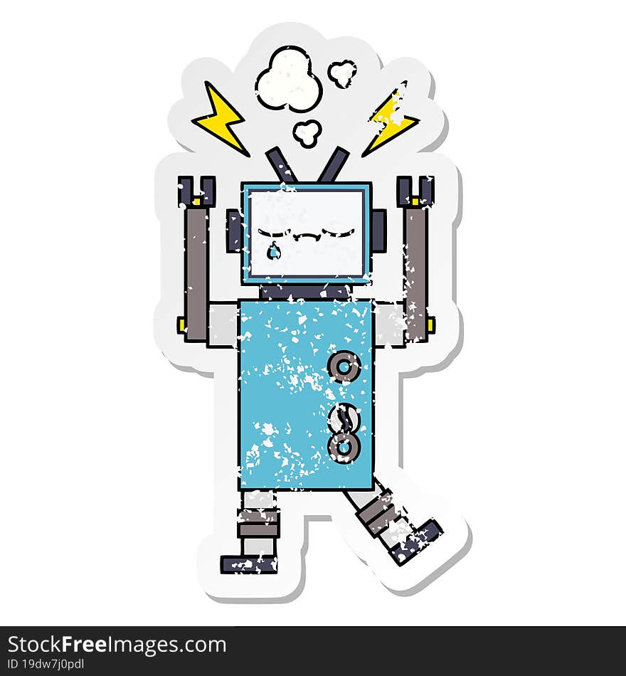 Distressed Sticker Of A Cute Cartoon Robot