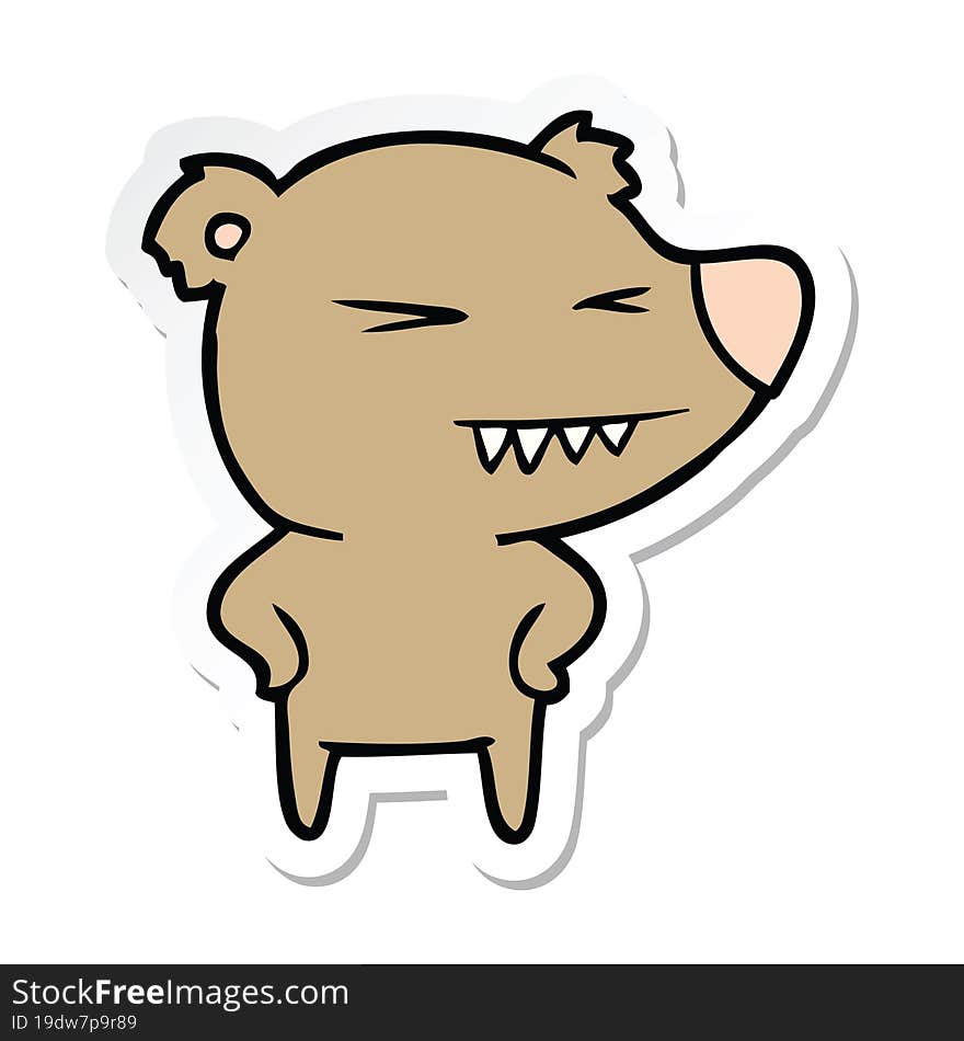 Sticker Of A Angry Bear Cartoon With Hands On Hips