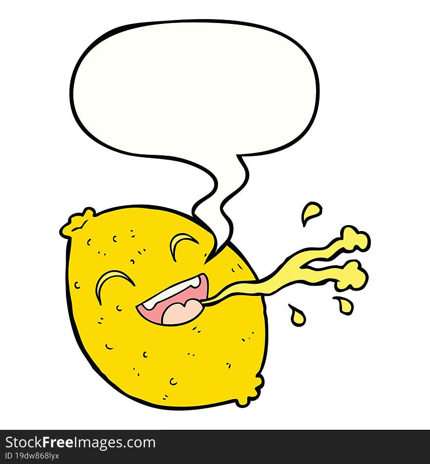 cartoon squirting lemon and speech bubble