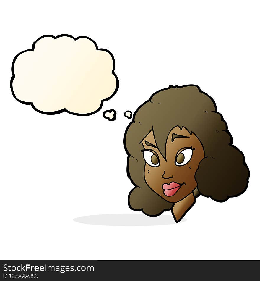 cartoon pretty woman with thought bubble