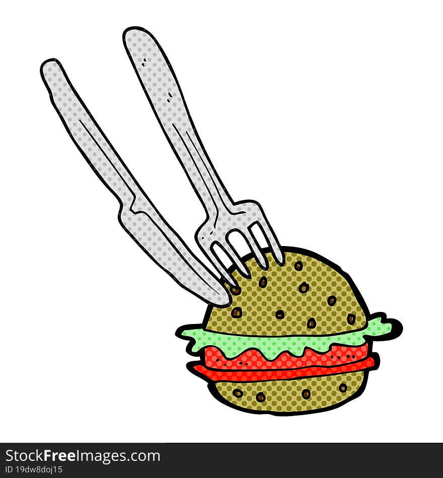 cartoon knife and fork in burger