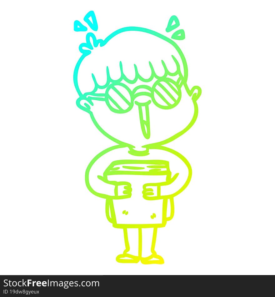 Cold Gradient Line Drawing Cartoon Boy And Book