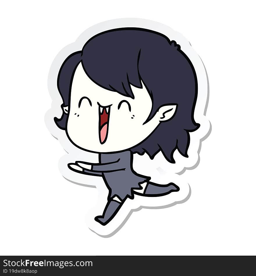 sticker of a cute cartoon happy vampire girl