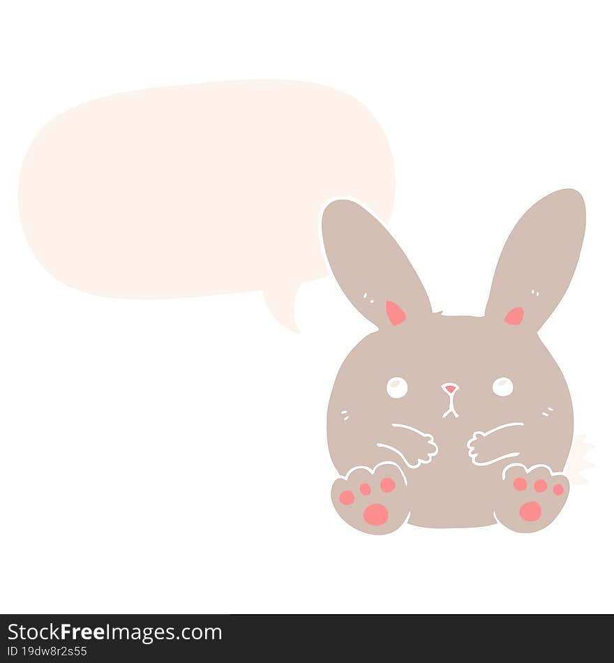 cartoon rabbit with speech bubble in retro style