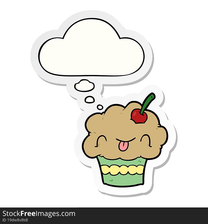 cartoon cupcake with thought bubble as a printed sticker