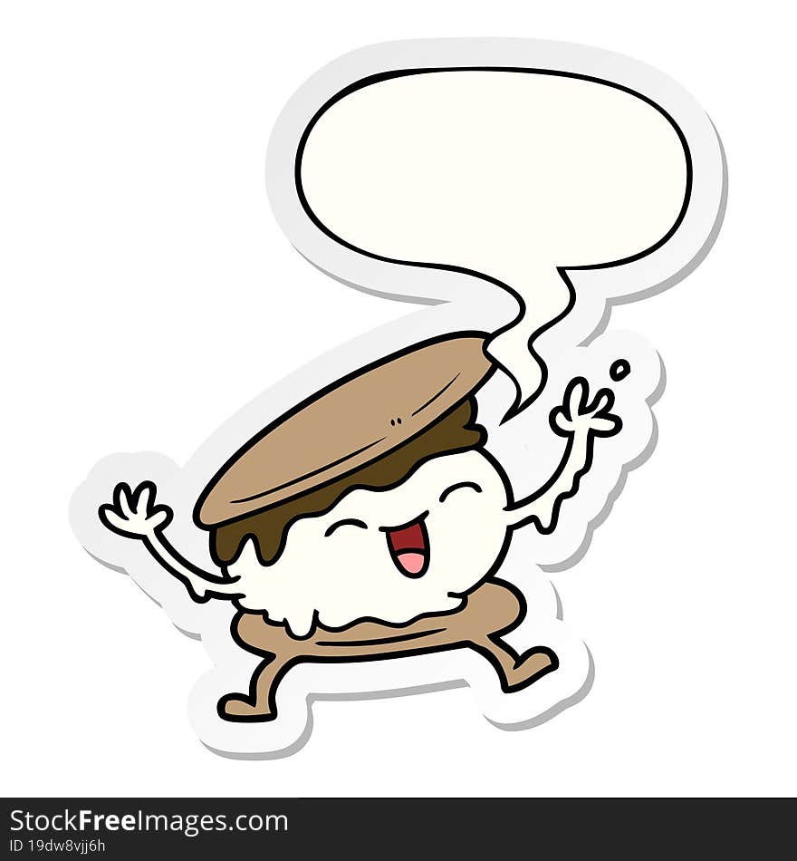 smore cartoon with speech bubble sticker. smore cartoon with speech bubble sticker