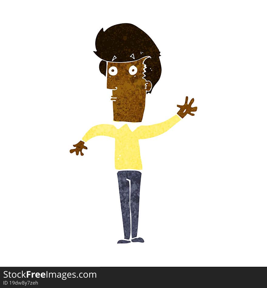 cartoon nervous man waving