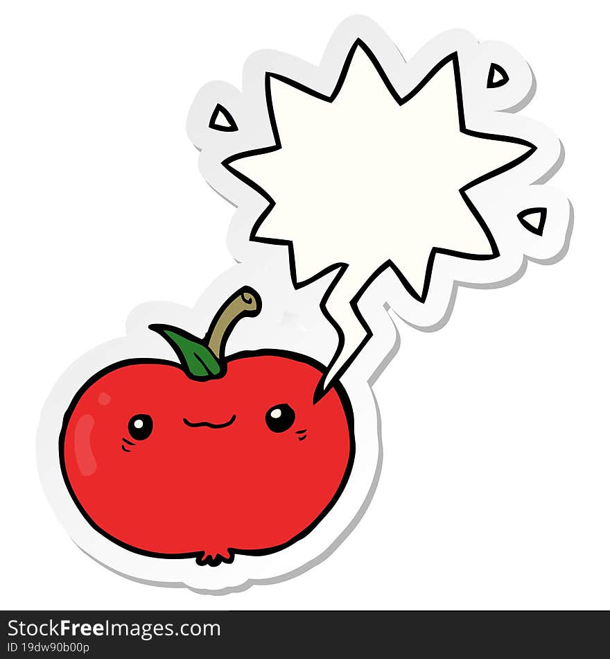 Cartoon Apple And Speech Bubble Sticker