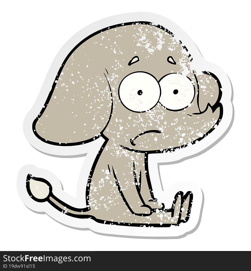 distressed sticker of a cartoon unsure elephant sat on floor